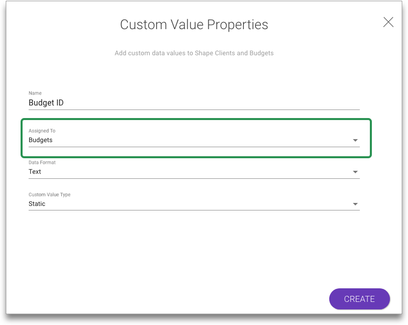 custom values custom budget id in dashboard